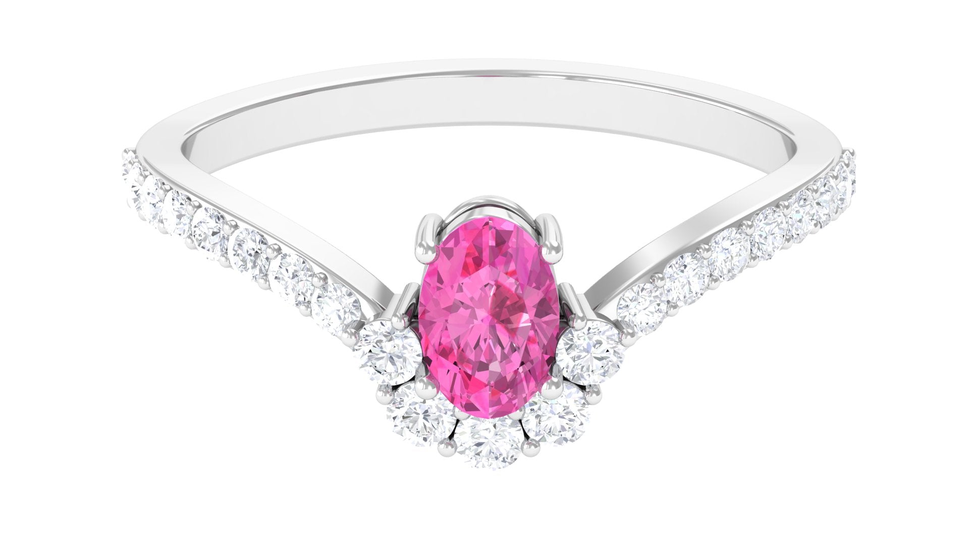 Oval Pink Sapphire and Moissanite Engagement Ring Pink Sapphire - ( AAA ) - Quality - Rosec Jewels