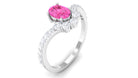 Oval Pink Sapphire and Moissanite Engagement Ring Pink Sapphire - ( AAA ) - Quality - Rosec Jewels