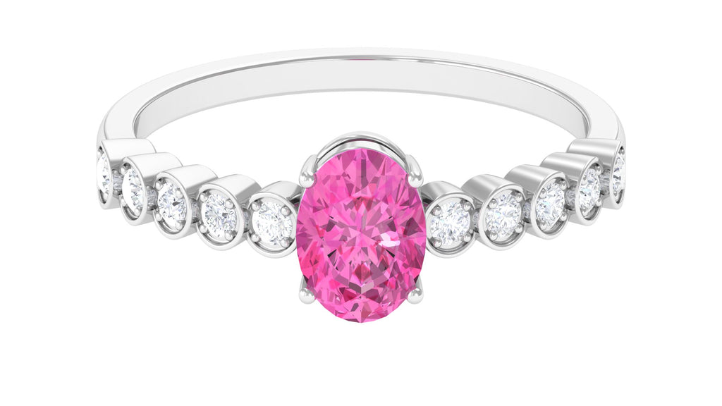 Oval Solitaire Pink Sapphire and Moissanite Ring Pink Sapphire - ( AAA ) - Quality - Rosec Jewels