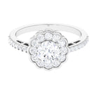 Cubic Zirconia Flower Engagement Ring with Side Stones Zircon - ( AAAA ) - Quality - Rosec Jewels