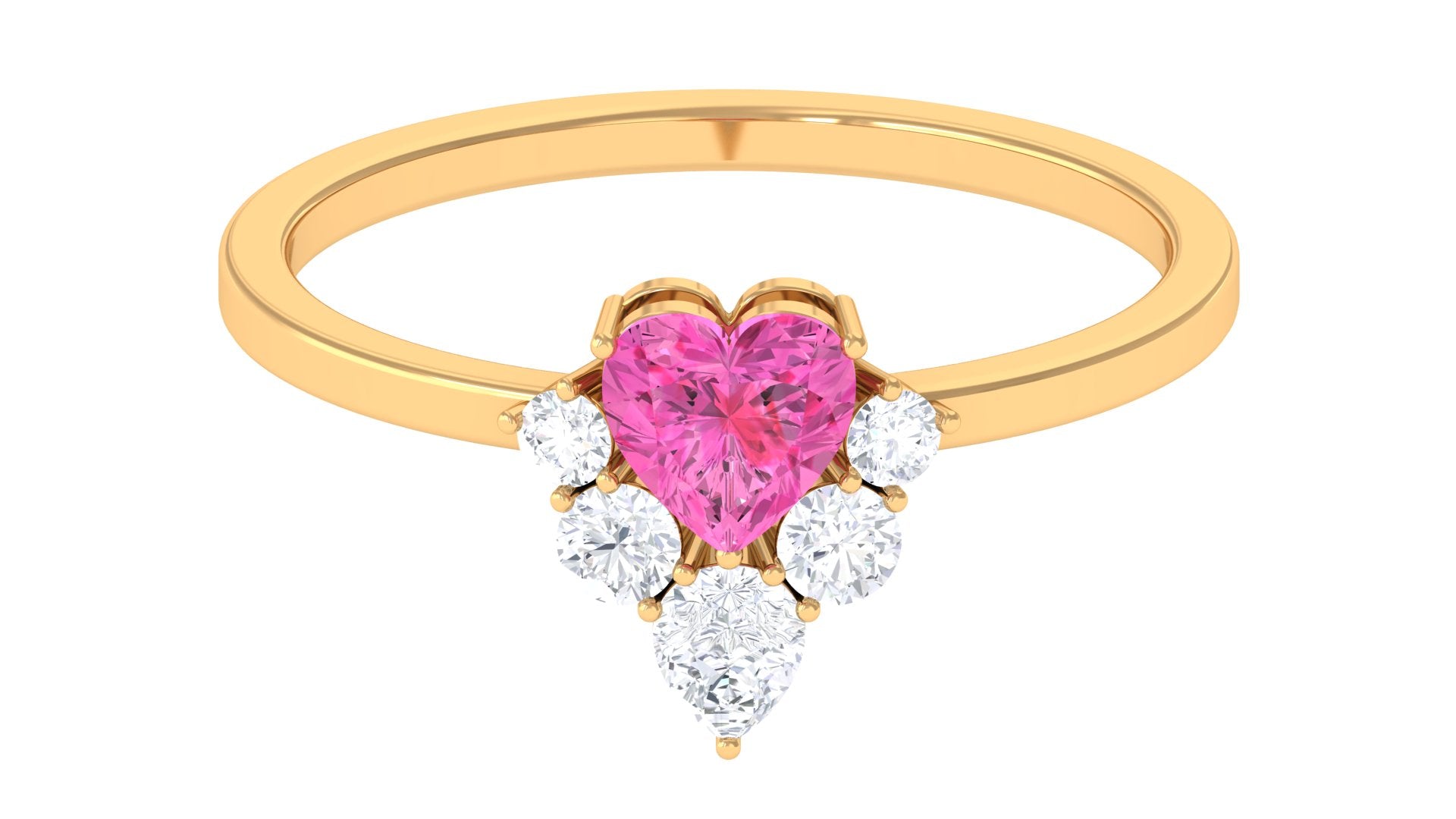 Heart Pink Sapphire and Moissanite Promise Ring Pink Sapphire - ( AAA ) - Quality - Rosec Jewels