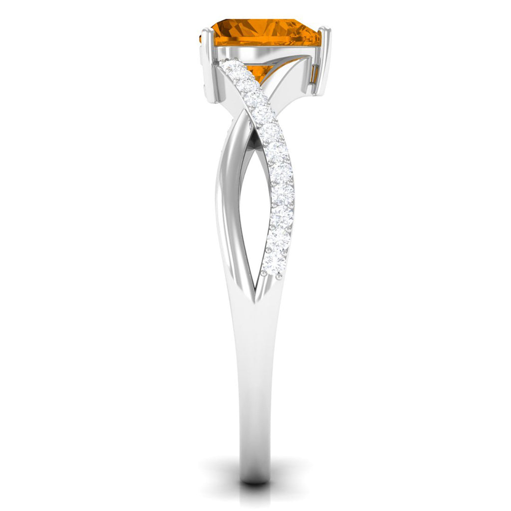 1.25 CT Real Citrine Solitaire Ring in Prong Setting with Diamond Citrine - ( AAA ) - Quality - Rosec Jewels