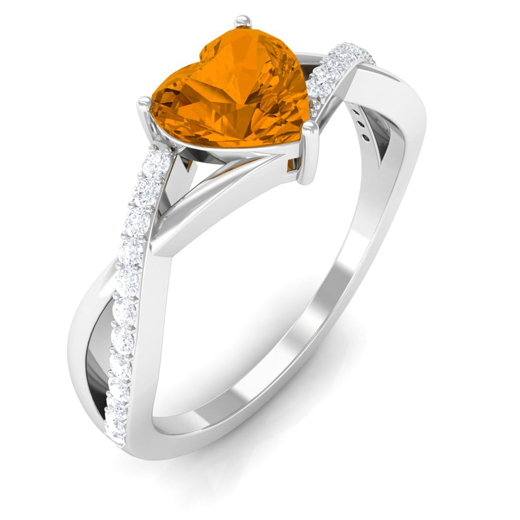 1.25 CT Real Citrine Solitaire Ring in Prong Setting with Diamond Citrine - ( AAA ) - Quality - Rosec Jewels