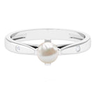 Elegant Bead Set Freshwater Pearl Solitaire Promise Ring with Diamond Freshwater Pearl - ( AAA ) - Quality - Rosec Jewels