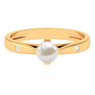 Elegant Bead Set Freshwater Pearl Solitaire Promise Ring with Diamond Freshwater Pearl - ( AAA ) - Quality - Rosec Jewels