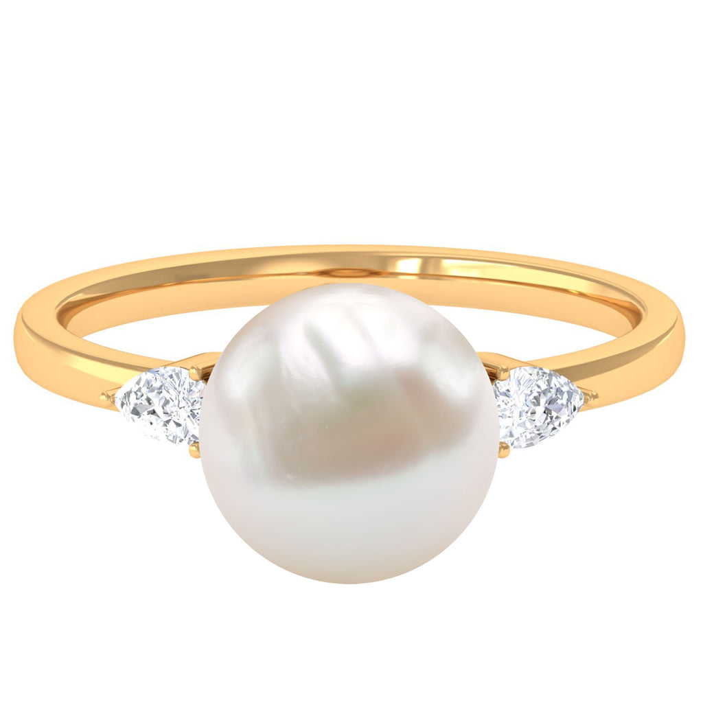 Solitaire Freshwater Pearl Engagement Ring with Diamond Freshwater Pearl - ( AAA ) - Quality - Rosec Jewels