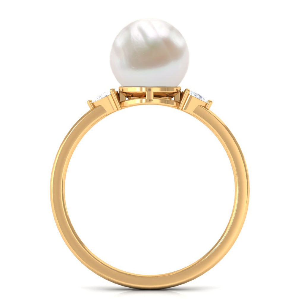 Solitaire Freshwater Pearl Engagement Ring with Diamond Freshwater Pearl - ( AAA ) - Quality - Rosec Jewels