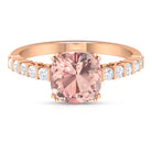 Cushion Morganite Solitaire Engagement Ring with Diamond Morganite - ( AAA ) - Quality - Rosec Jewels