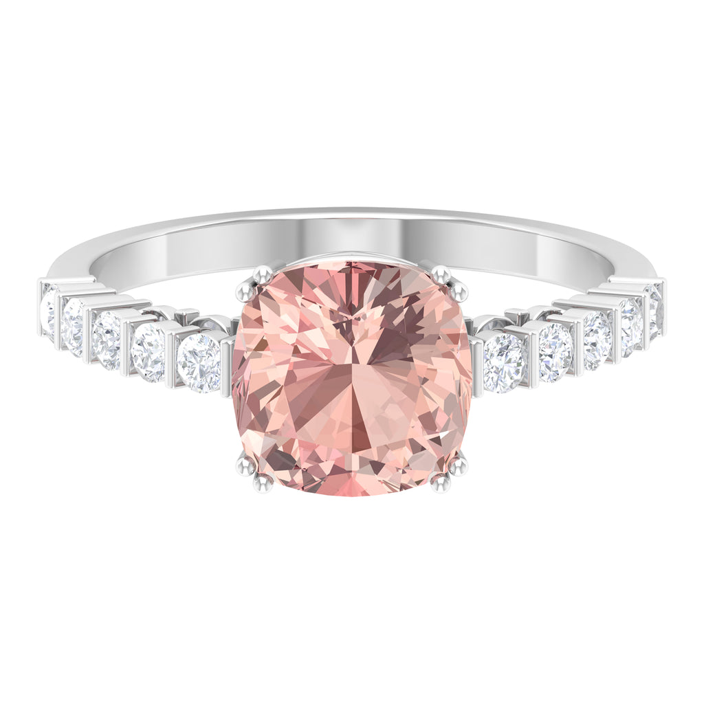 Cushion Morganite Solitaire Engagement Ring with Diamond Morganite - ( AAA ) - Quality - Rosec Jewels