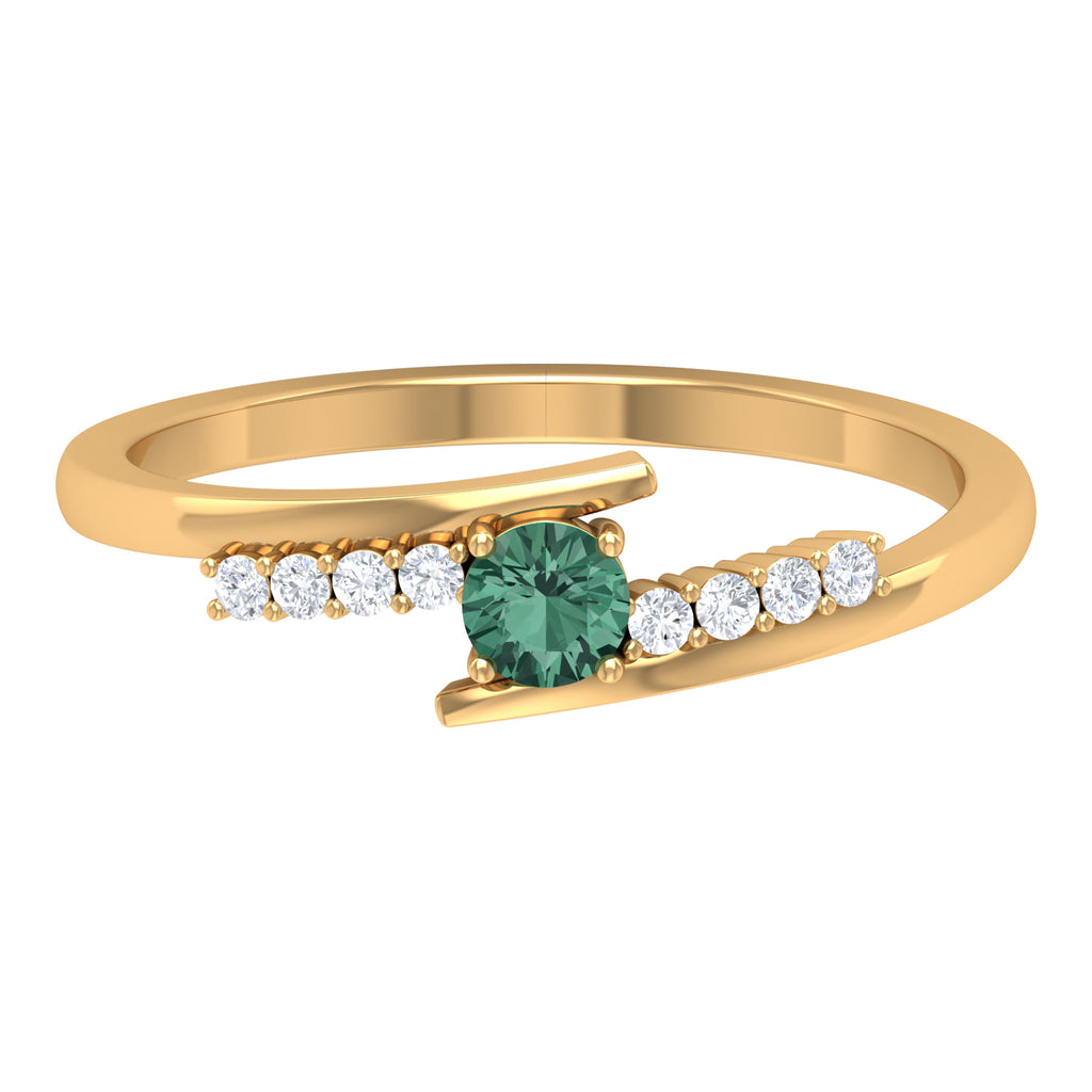 Minimal Green Sapphire and Diamond Bypass Promise Ring Green Sapphire - ( AAA ) - Quality - Rosec Jewels