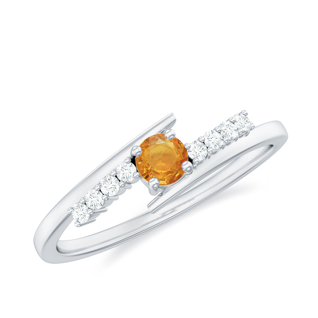 Minimal Orange Sapphire and Diamond Bypass Promise Ring Orange Sapphire - ( AAA ) - Quality - Rosec Jewels