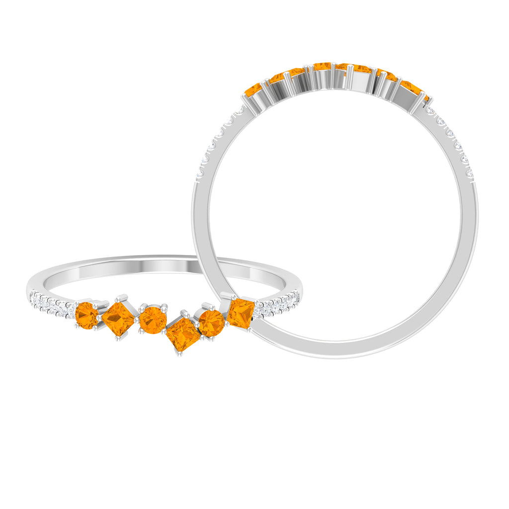 1/2 CT Orange Sapphire and Diamond Minimal Stackable Ring in Prong Setting Orange Sapphire - ( AAA ) - Quality - Rosec Jewels