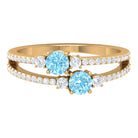 1 CT Aquamarine and Diamond Anniversary Double Band Ring Aquamarine - ( AAA ) - Quality - Rosec Jewels