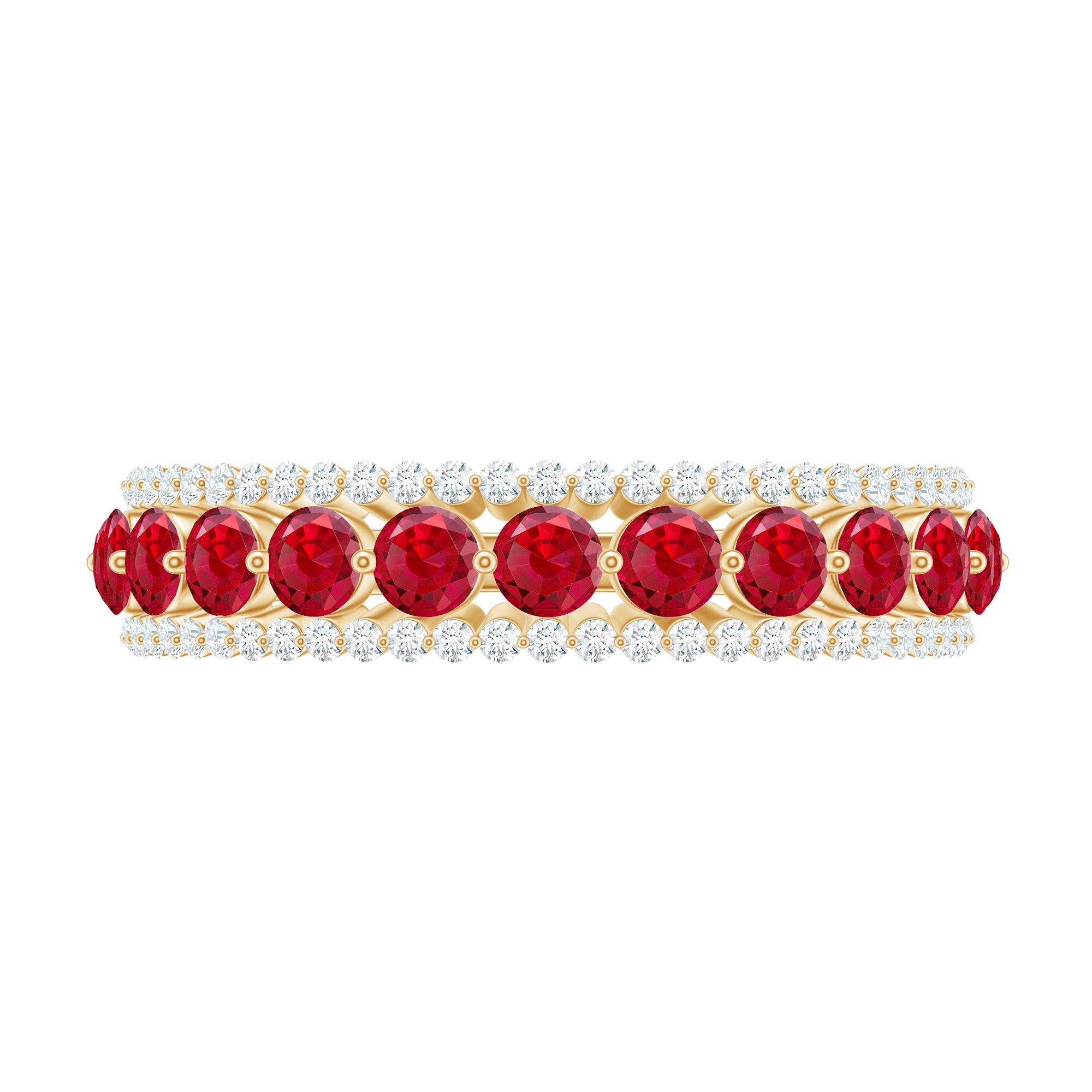 Elegant Created Ruby Half Eternity Band Ring with Diamond Accent Lab Created Ruby - ( AAAA ) - Quality - Rosec Jewels