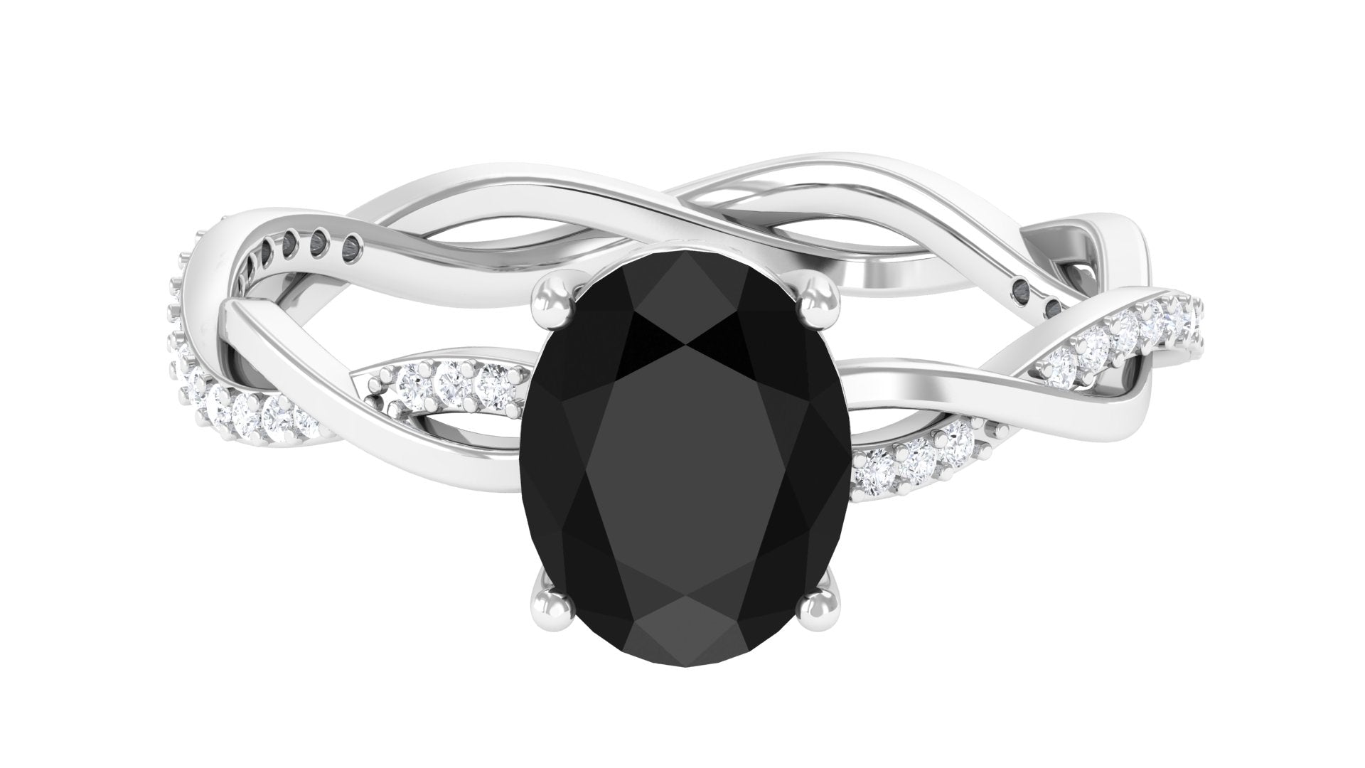 2.75 CT Oval Black Spinel and Moissanite Braided Engagement Ring Black Spinel - ( AAA ) - Quality - Rosec Jewels