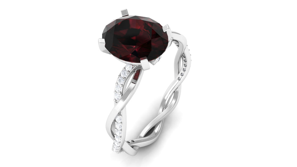 3.75 CT Oval Garnet and Diamond Braided Engagement Ring Garnet - ( AAA ) - Quality - Rosec Jewels