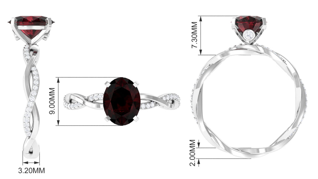 3.75 CT Oval Garnet and Diamond Braided Engagement Ring Garnet - ( AAA ) - Quality - Rosec Jewels