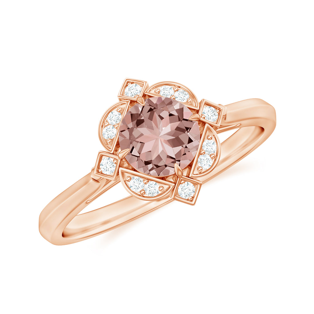 Vintage Style Morganite Engagement Ring with Diamond Morganite - ( AAA ) - Quality - Rosec Jewels