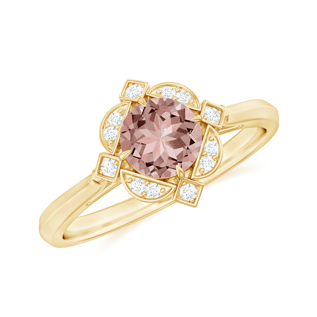 Vintage Style Morganite Engagement Ring with Diamond Morganite - ( AAA ) - Quality - Rosec Jewels