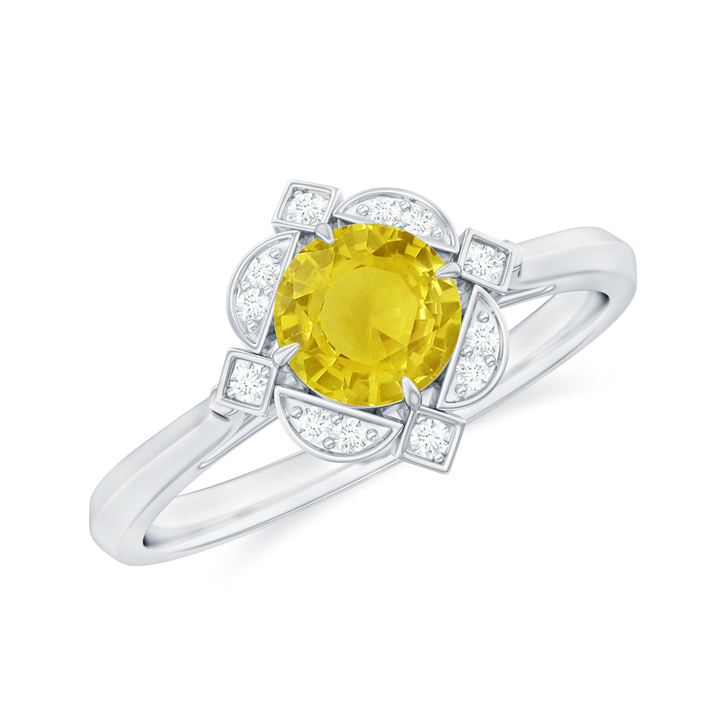 Vintage Style Yellow Sapphire and Diamond Engagement Ring Yellow Sapphire - ( AAA ) - Quality - Rosec Jewels