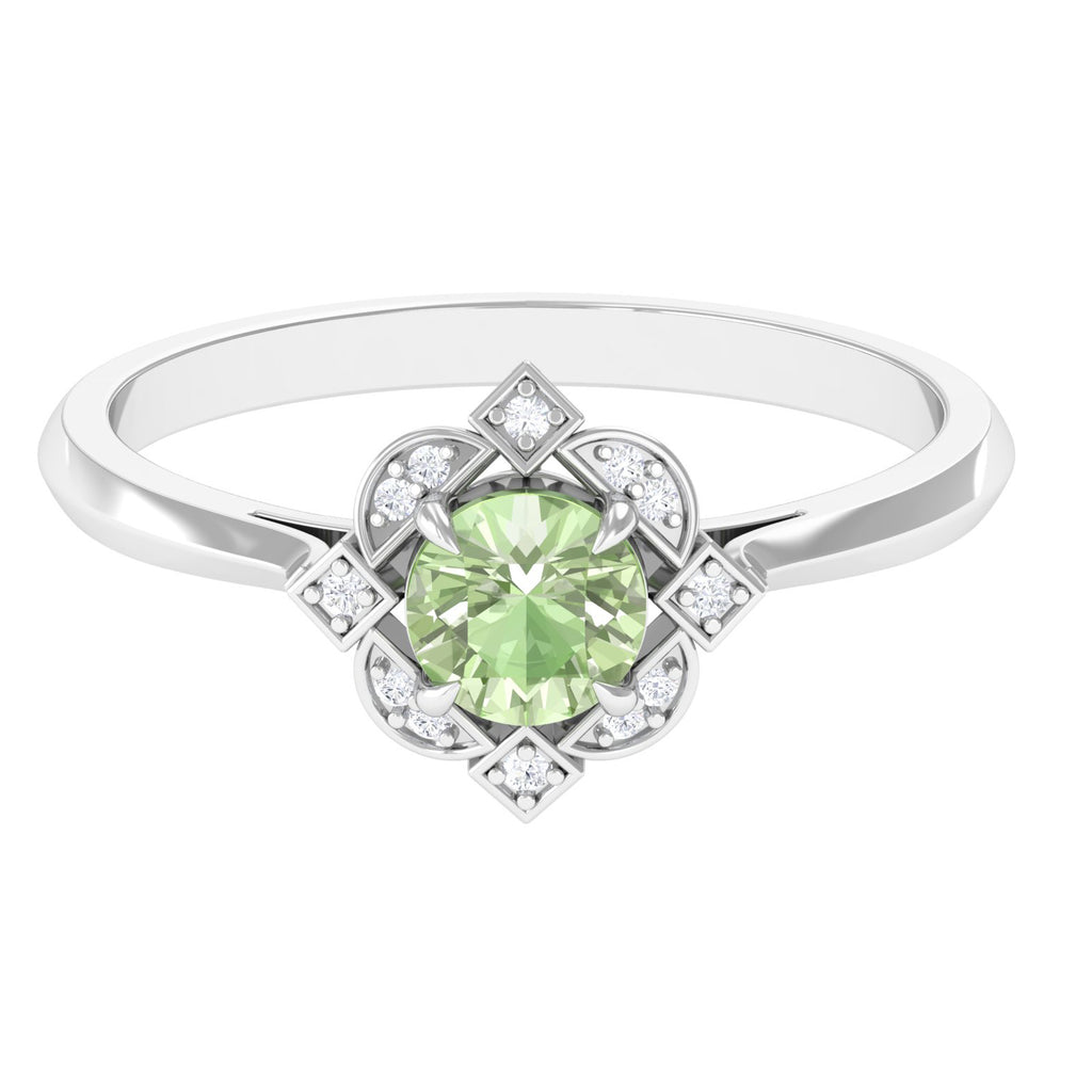Green Sapphire and Diamond Vintage Inspired Engagement Ring Green Sapphire - ( AAA ) - Quality - Rosec Jewels