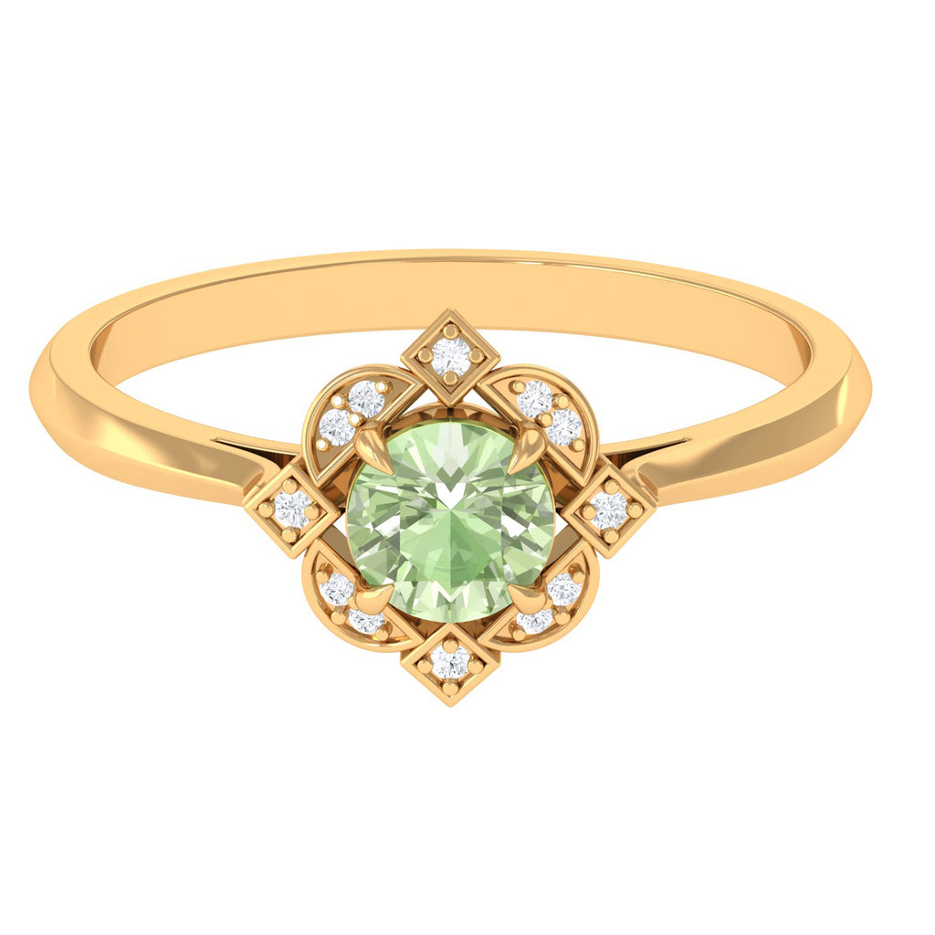 Green Sapphire and Diamond Vintage Inspired Engagement Ring Green Sapphire - ( AAA ) - Quality - Rosec Jewels