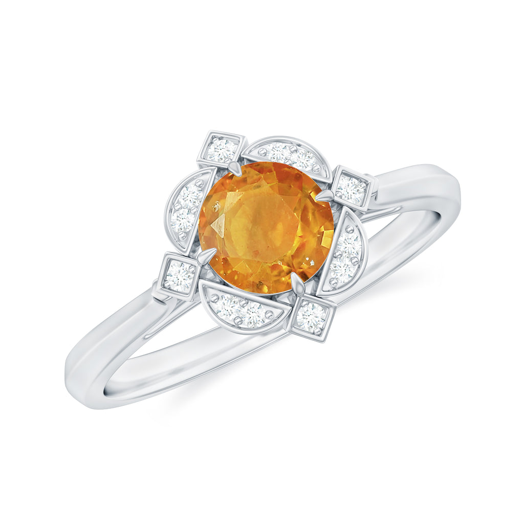 Vintage Inspired Orange Sapphire and Diamond Engagement Ring Orange Sapphire - ( AAA ) - Quality - Rosec Jewels