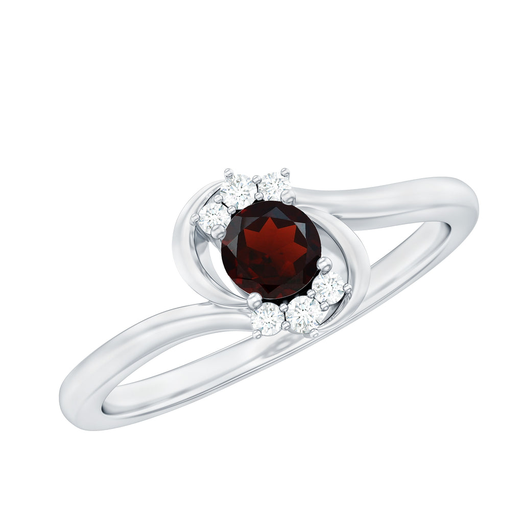 Garnet Bypass Promise Ring with Diamond Garnet - ( AAA ) - Quality - Rosec Jewels