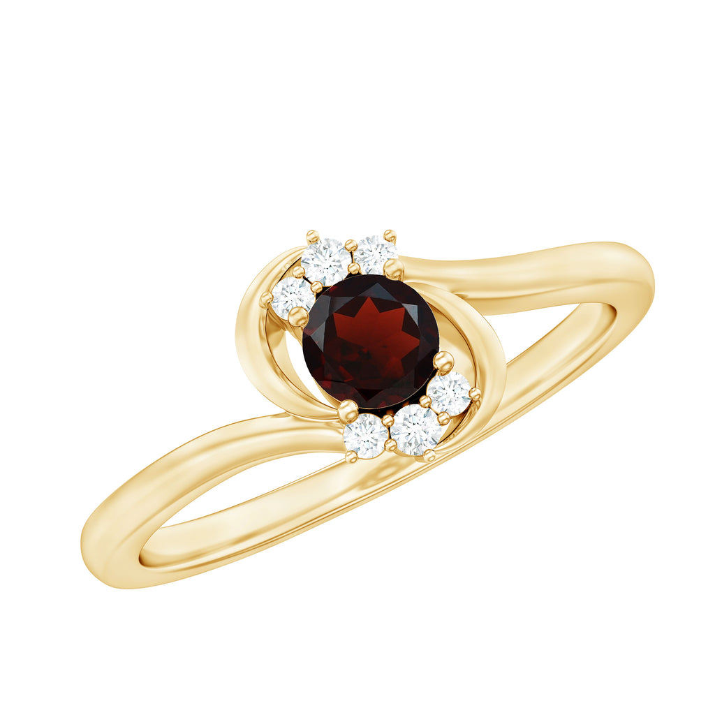 Garnet Bypass Promise Ring with Diamond Garnet - ( AAA ) - Quality - Rosec Jewels