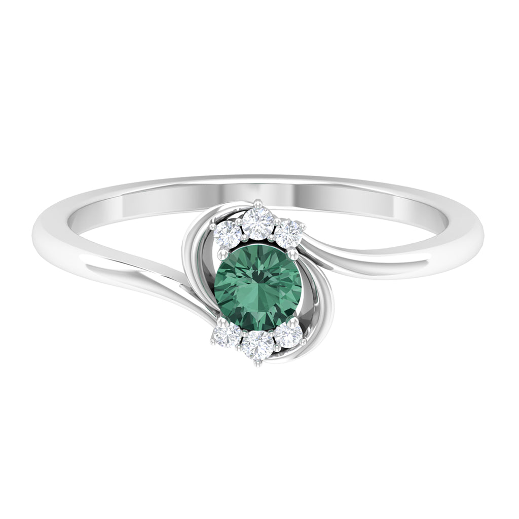 Round Green Sapphire Bypass Promise Ring with Diamond Green Sapphire - ( AAA ) - Quality - Rosec Jewels