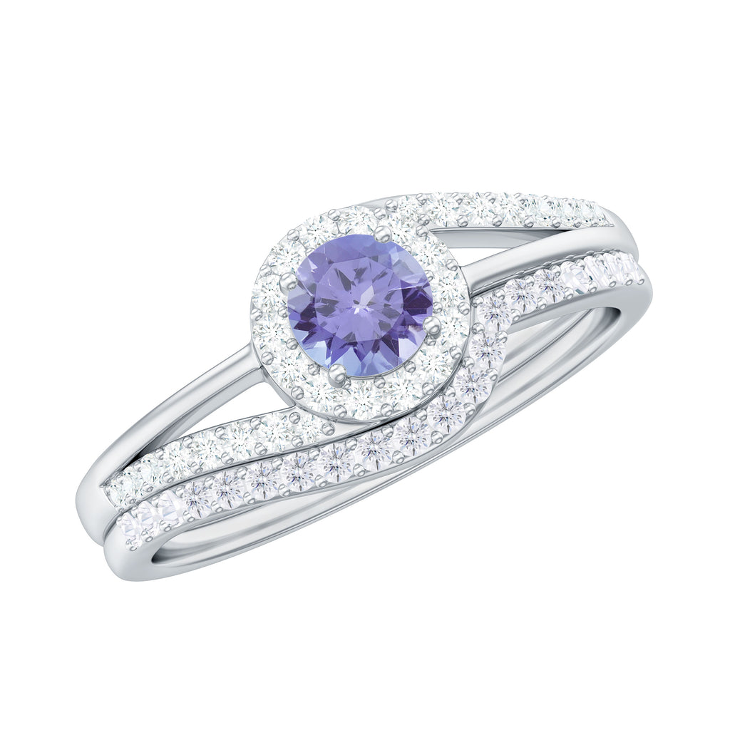 1 CT Minimal Tanzanite Engagement Ring with Diamond Enhancer Tanzanite - ( AAA ) - Quality - Rosec Jewels