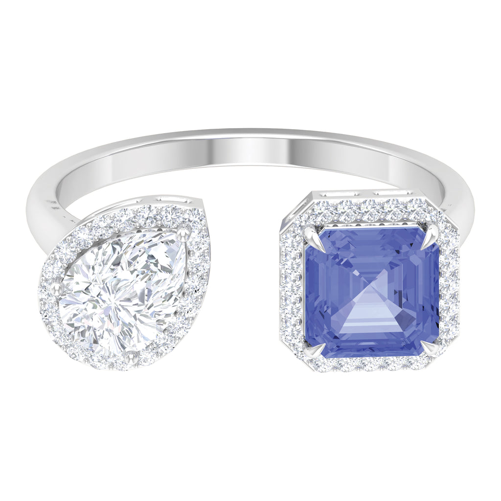 Certified Tanzanite and Moissanite Two Stone Cuff Ring in Gold Tanzanite - ( AAA ) - Quality - Rosec Jewels
