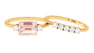 Emerald Cut Morganite Contemporary Wedding Ring Set with Diamond Morganite - ( AAA ) - Quality - Rosec Jewels