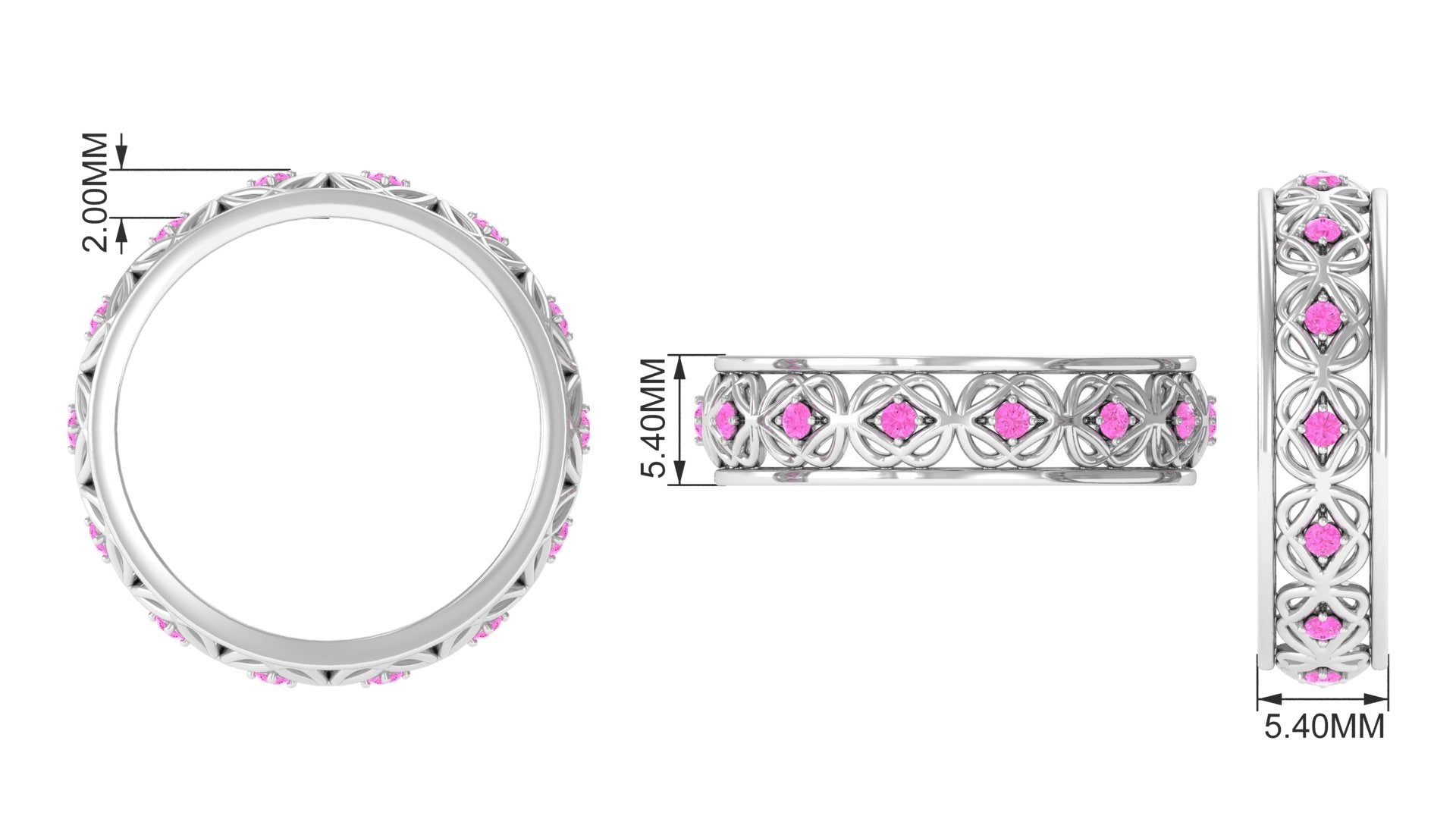Lab Created Pink Sapphire Band Ring with Celtic Details Lab Created Pink Sapphire - ( AAAA ) - Quality - Rosec Jewels