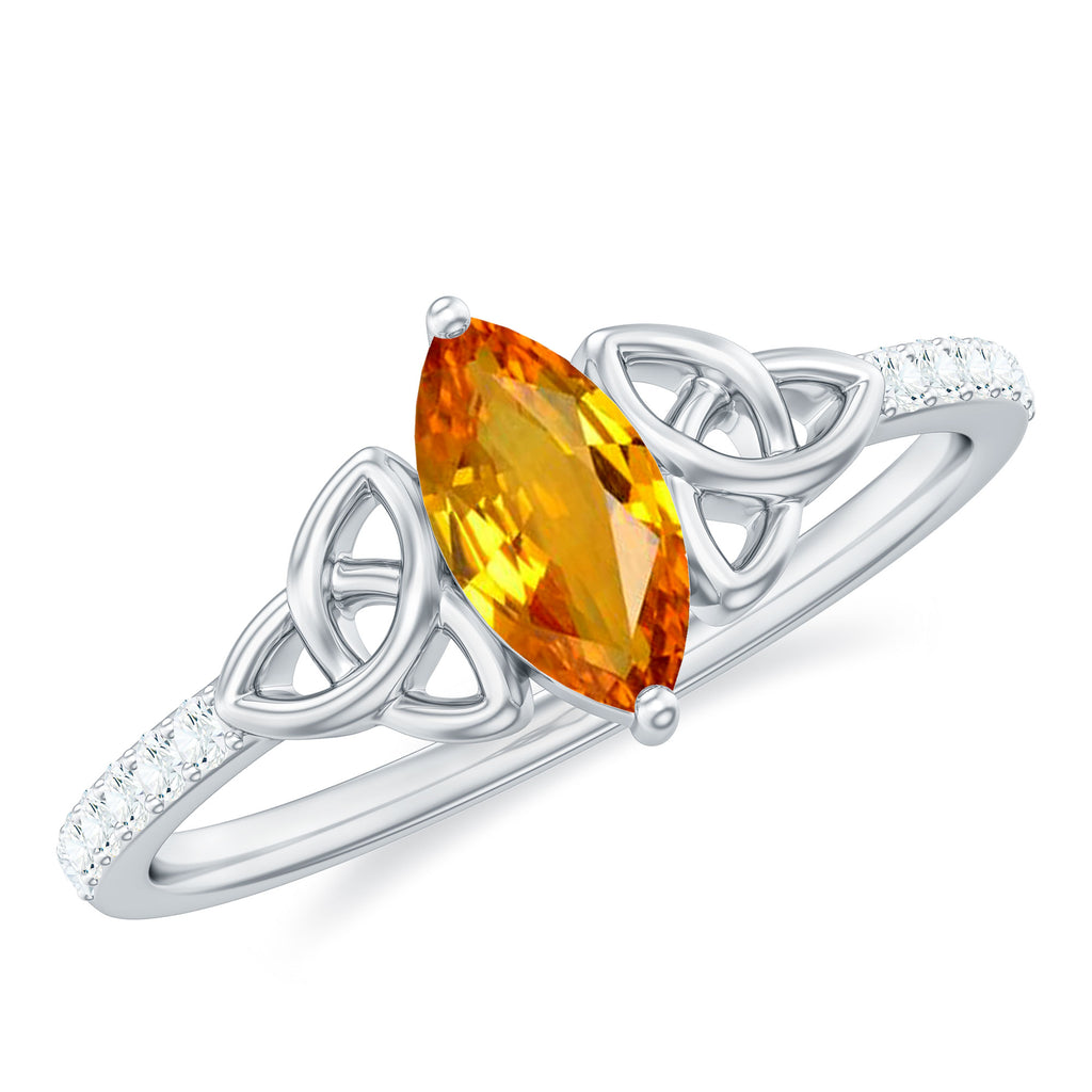 Marquise Cut Solitaire Orange Sapphire Celtic Knot Ring with Diamond Orange Sapphire - ( AAA ) - Quality - Rosec Jewels