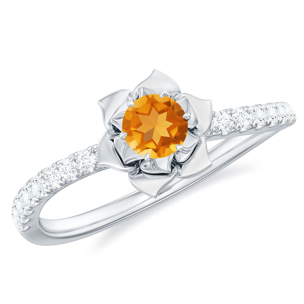 Citrine and Diamond Flower Engagement Ring Citrine - ( AAA ) - Quality - Rosec Jewels