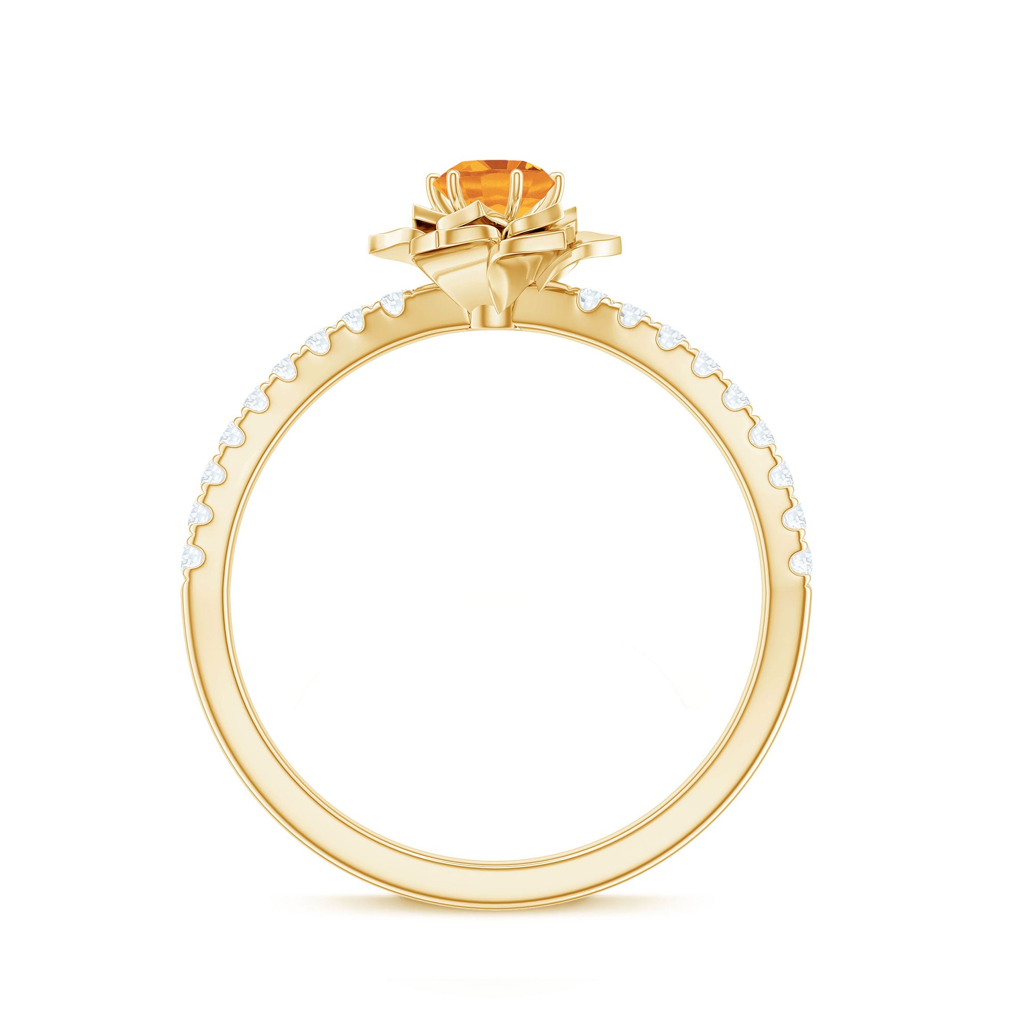Citrine and Diamond Flower Engagement Ring Citrine - ( AAA ) - Quality - Rosec Jewels