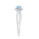 Floral Inspired Aquamarine Rose Engagement Ring with Diamond Aquamarine - ( AAA ) - Quality - Rosec Jewels