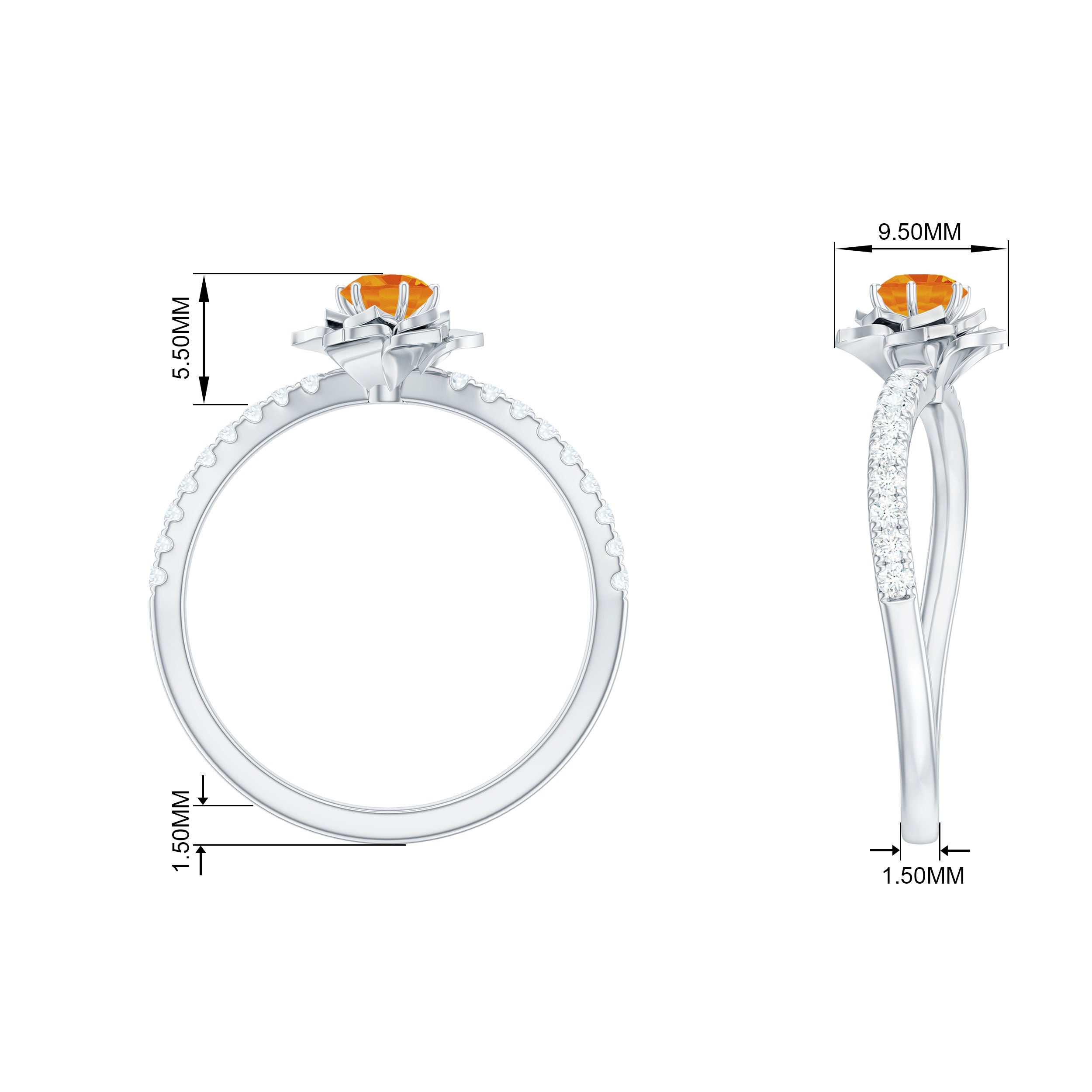 Orange Sapphire and Diamond Flower Engagement Ring Orange Sapphire - ( AAA ) - Quality - Rosec Jewels
