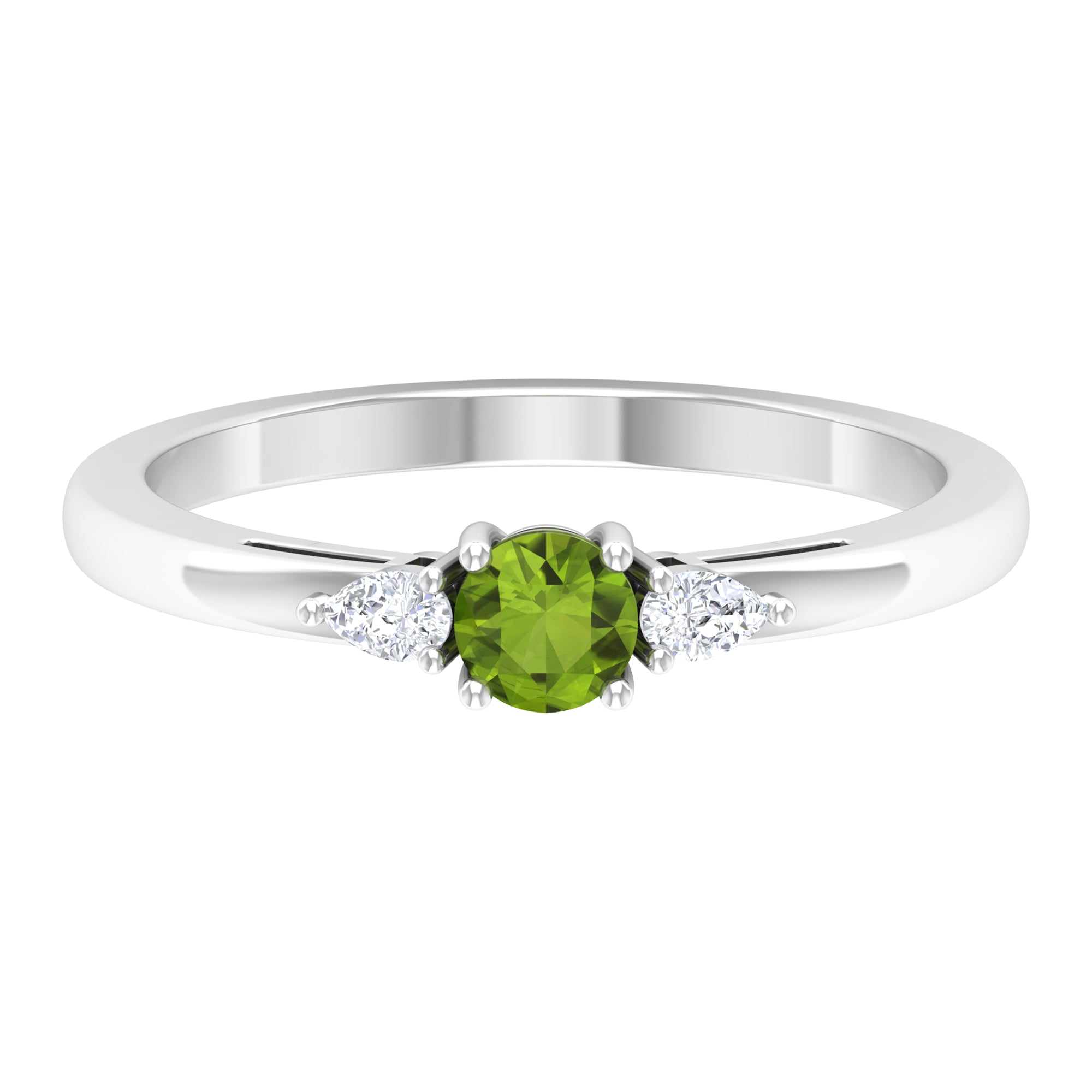 1/4 CT Peridot and Diamond Three Stone Promise Ring Peridot - ( AAA ) - Quality - Rosec Jewels