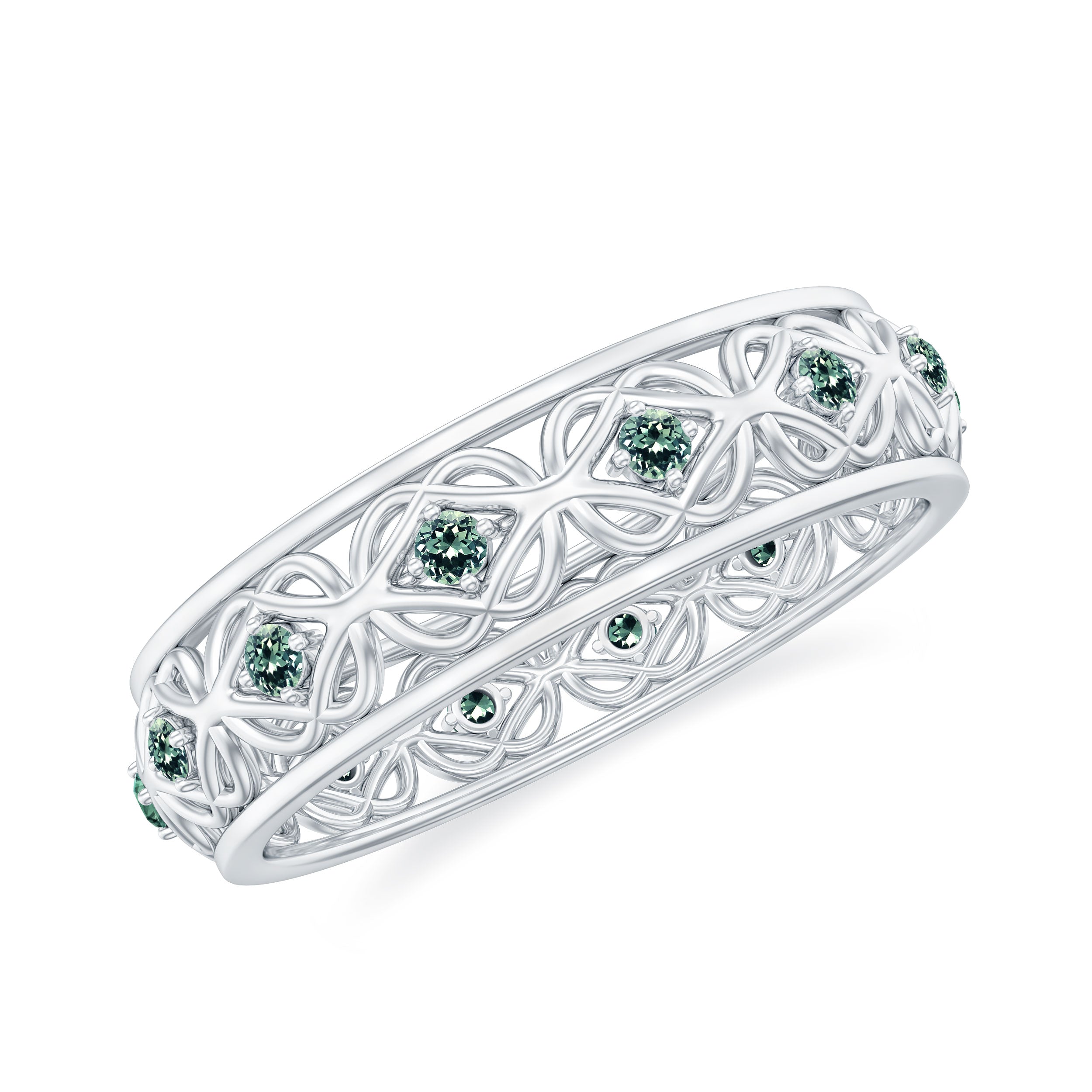 1/4 CT Vintage Created Green Sapphire Celtic Gold Band Ring Lab Created Green Sapphire - ( AAAA ) - Quality - Rosec Jewels