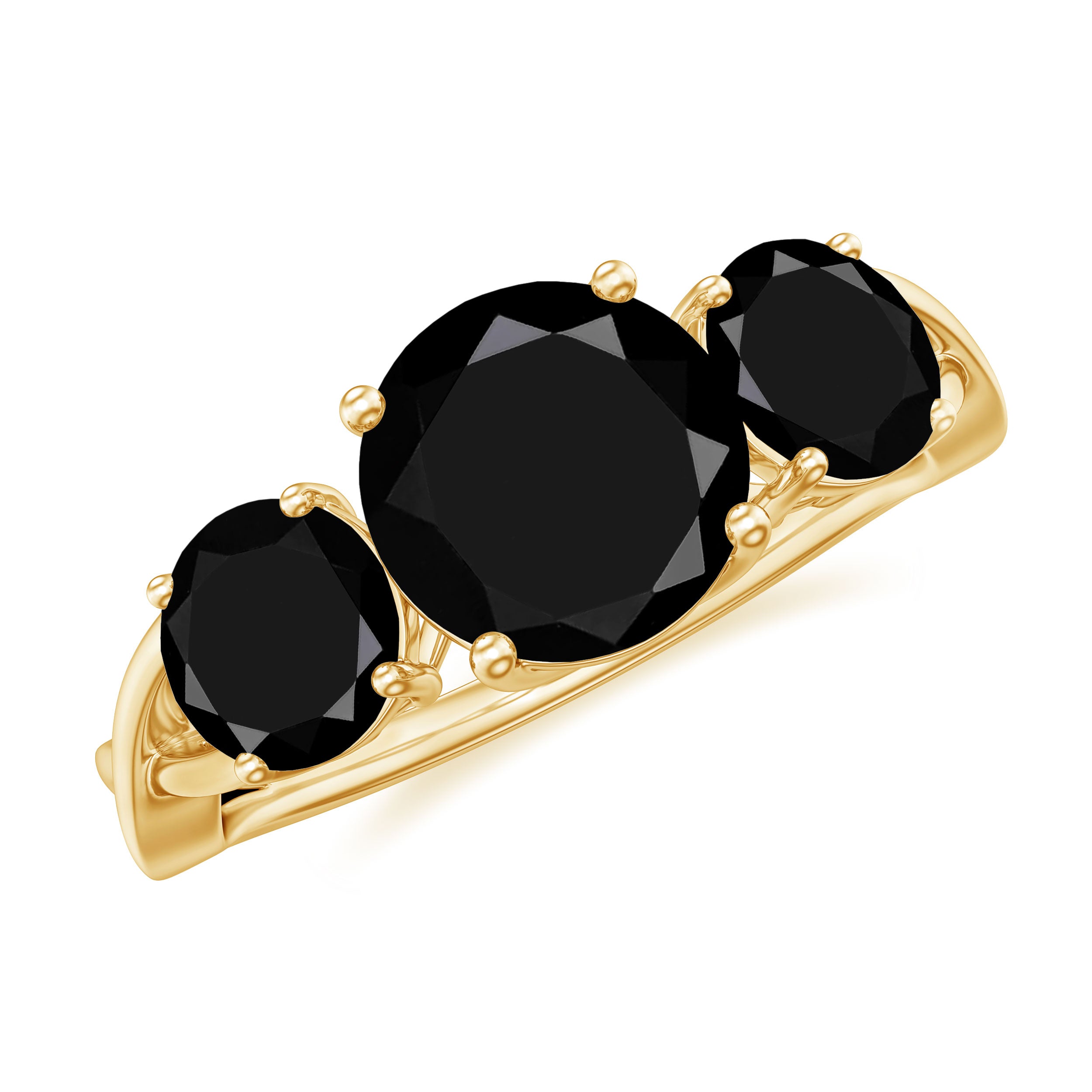 August Birthstone 2.50 CT Round Cut Black Spinel Three Stone Crossover Ring for Women Black Spinel - ( AAA ) - Quality - Rosec Jewels