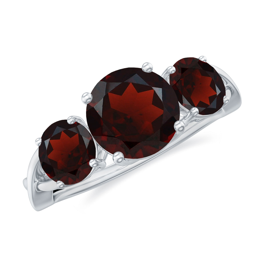 3 Stone Round Garnet Crossover Engagement Ring Garnet - ( AAA ) - Quality - Rosec Jewels
