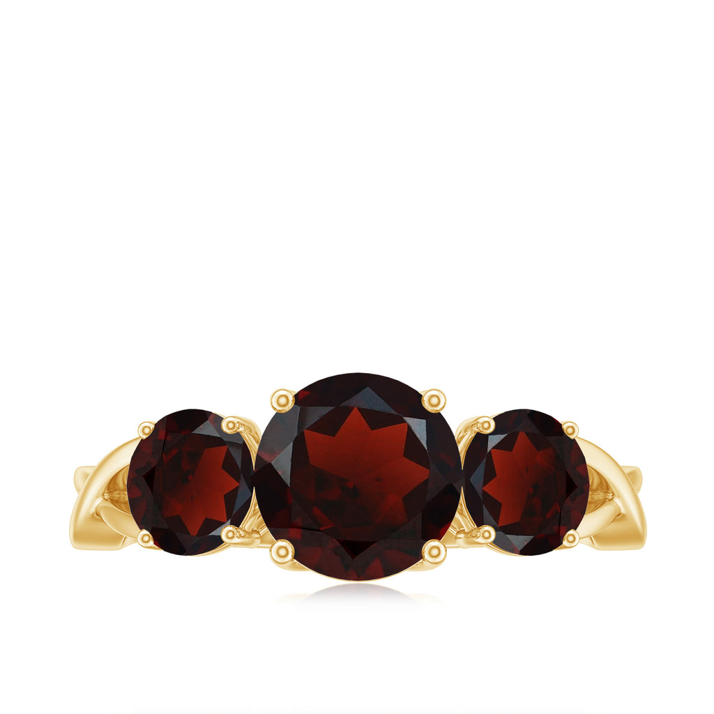 3 Stone Round Garnet Crossover Engagement Ring Garnet - ( AAA ) - Quality - Rosec Jewels