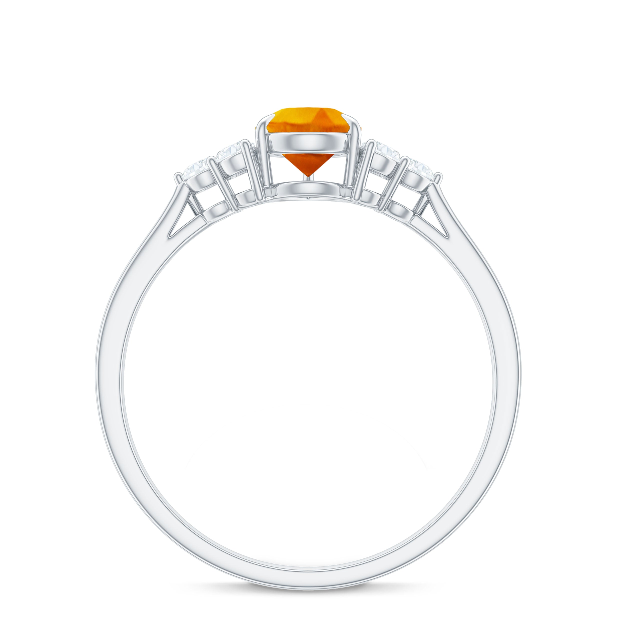 Pear Shape Orange Sapphire Solitaire Ring with Diamond Trio Orange Sapphire - ( AAA ) - Quality - Rosec Jewels