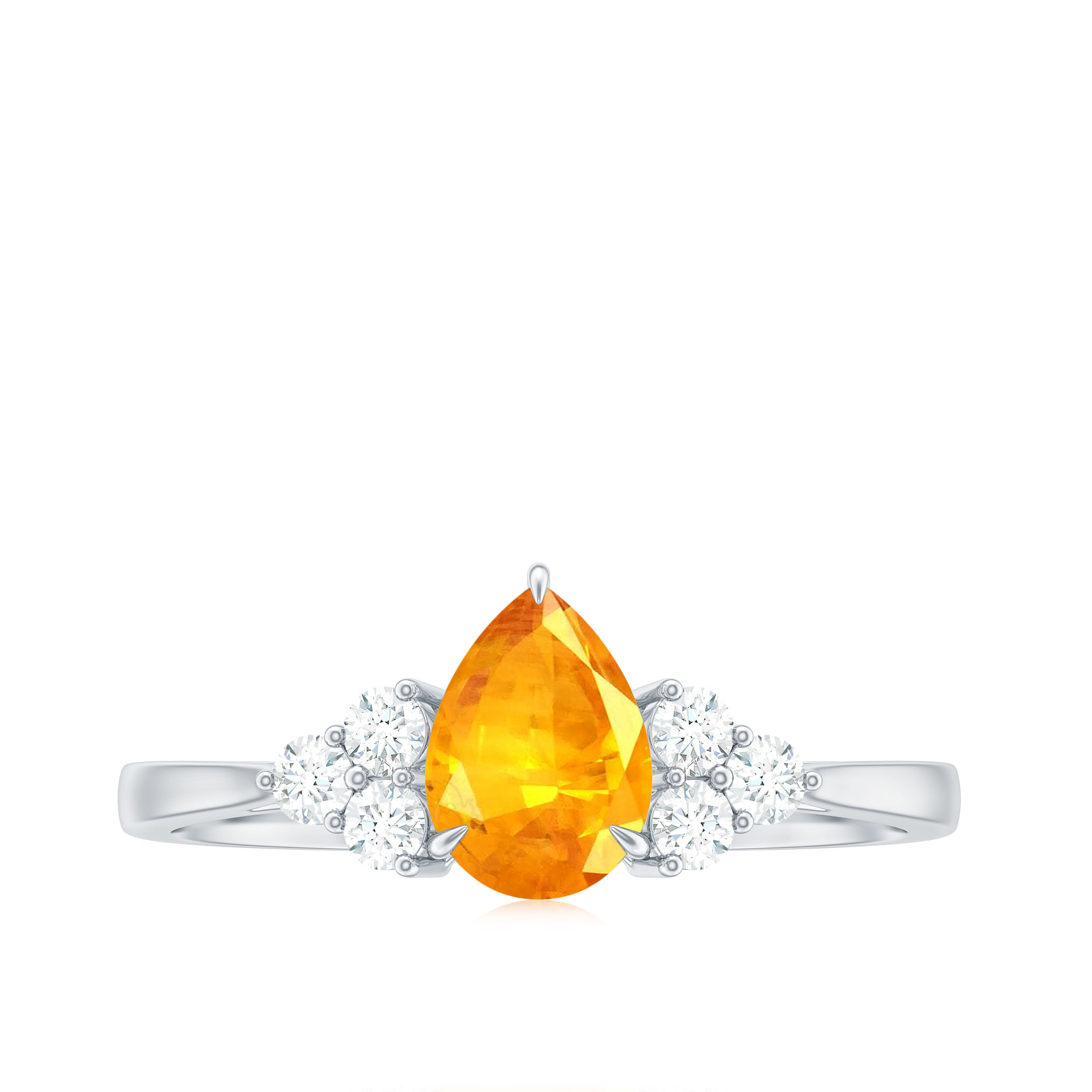 Pear Shape Orange Sapphire Solitaire Ring with Diamond Trio Orange Sapphire - ( AAA ) - Quality - Rosec Jewels