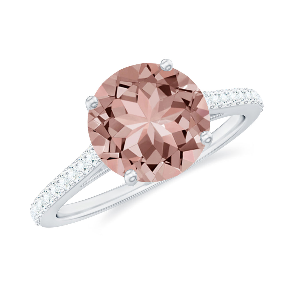 Unique Morganite Solitaire Engagement Ring with Diamond Morganite - ( AAA ) - Quality - Rosec Jewels