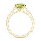 Round Peridot Solitaire Engagement Ring with Diamond Side Stones Peridot - ( AAA ) - Quality - Rosec Jewels