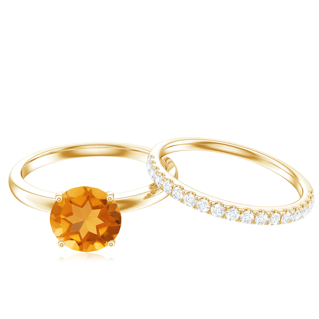 1.75 CT Round Citrine Solitaire and Moissanite Ring Set Citrine - ( AAA ) - Quality - Rosec Jewels
