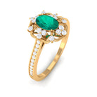 Vintage Style Emerald and Diamond Flower Engagement Ring Emerald - ( AAA ) - Quality - Rosec Jewels